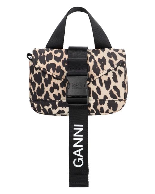 Ganni Black Leopard Tech Mini Crossbody Bag