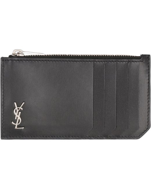 Saint Laurent Gray Smooth Leather Card Holder for men