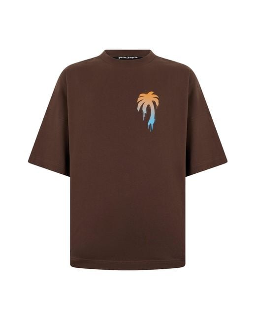 Palm Angels Brown Cotton Jersey T-Shirt With Print for men