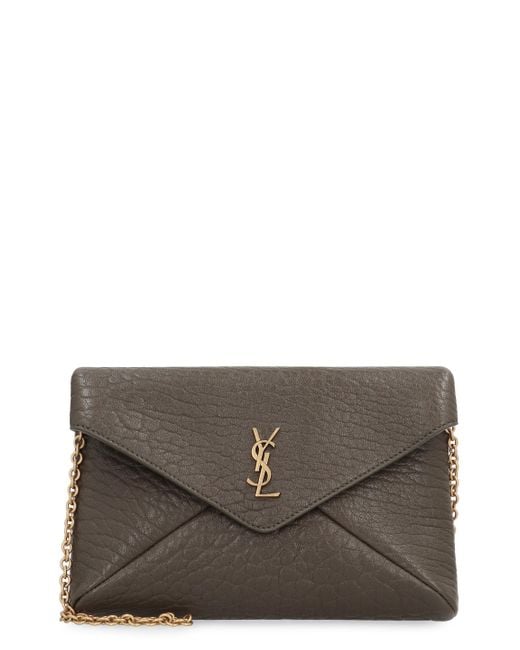 Saint Laurent Gray Cassandre Leather Clutch