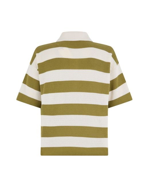AMI Yellow Cotton Polo With Stripes for men