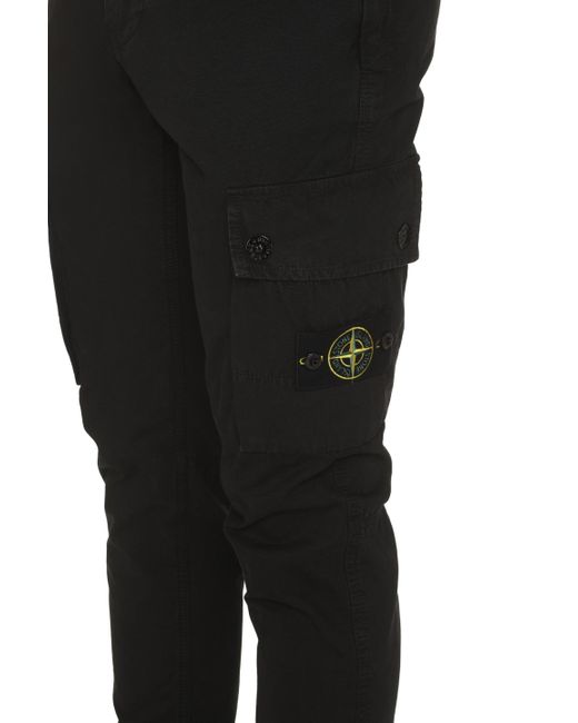 Stone Island Black Stretch Cotton Cargo Trousers for men