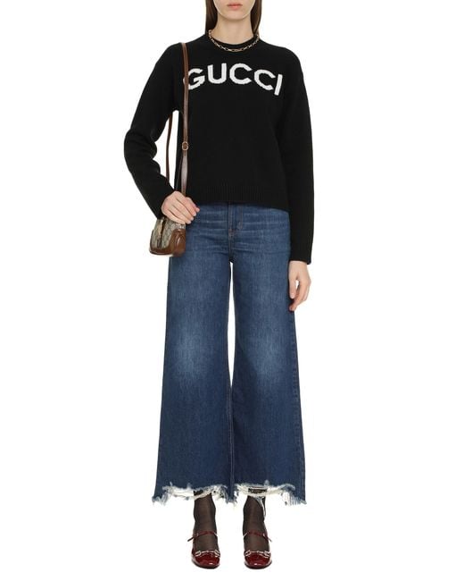 Chloé Blue Cropped Distressed High-Rise Wide-Leg Jeans