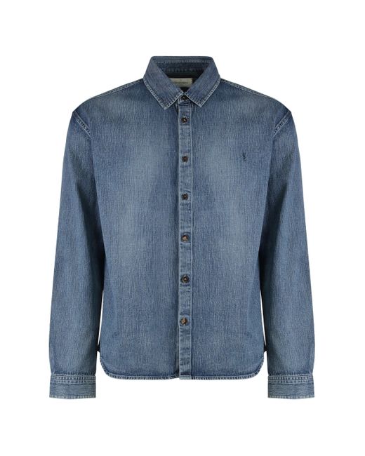 Camicia Cassandre in denim di Saint Laurent in Blue da Uomo