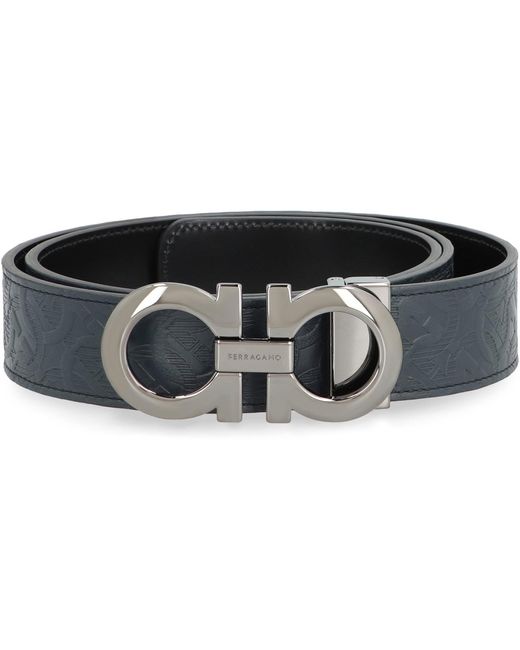 Ferragamo Black Logo Buckle Leather Belt for men