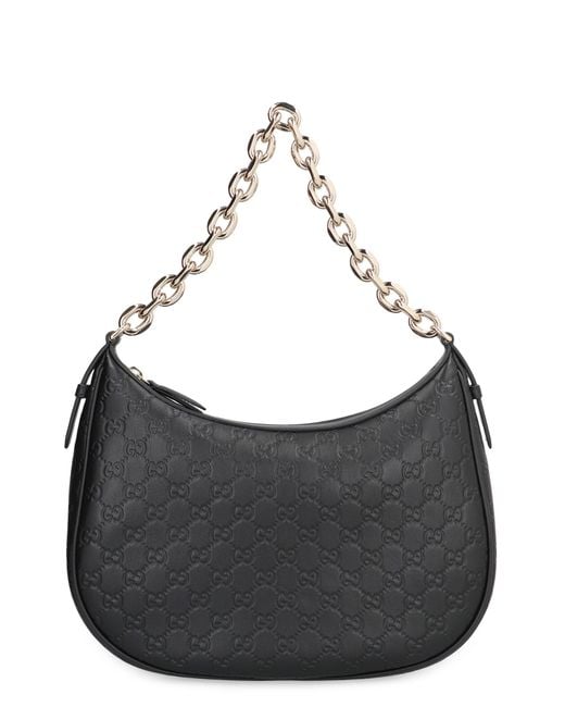 Gucci Black Gg Emblem Leather Shoulder Bag