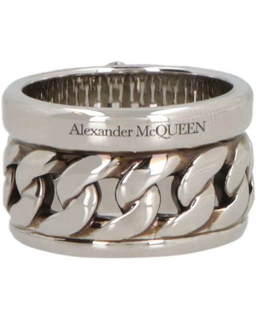 Alexander McQueen Metallic Chain-motif Band Ring for men