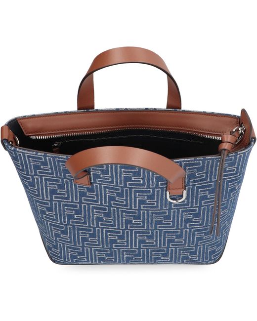Fendi Blue Canvas And Leather Shopping Bag for men