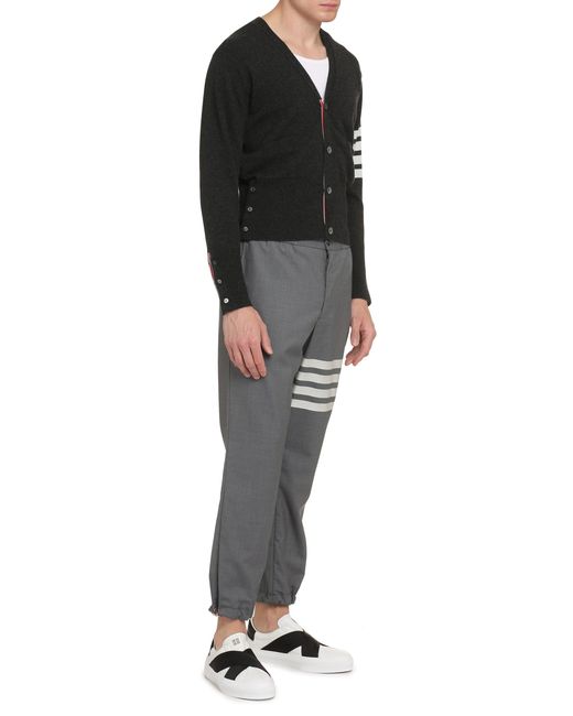 Thom Browne Black Cashmere Cardigan With Side Slits And Tricolor Detail For for men