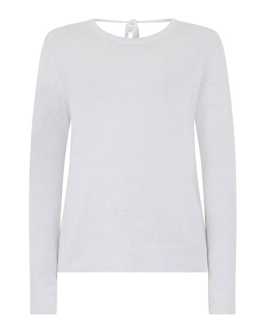 120% Lino White Linen Sweater
