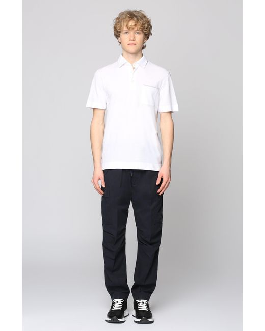 Zegna White Short Sleeve Cotton Pique Polo Shirt for men