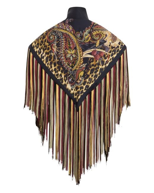 Etro Multicolor Printed Silk Scarf With Decorative Fringes