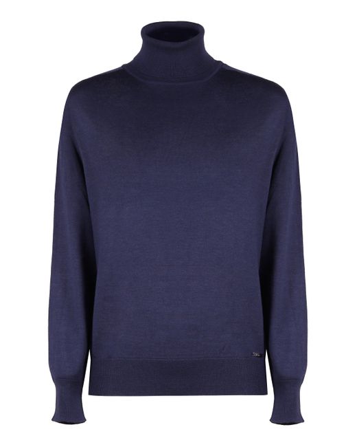 Kiton Blue Cashmere Turtleneck Sweater