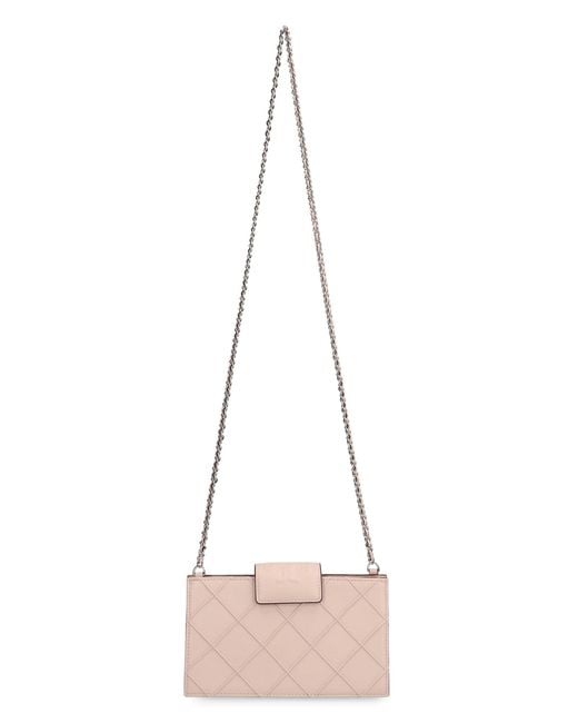 Tory Burch Natural Fleming Mini Leather Wallet On Chain