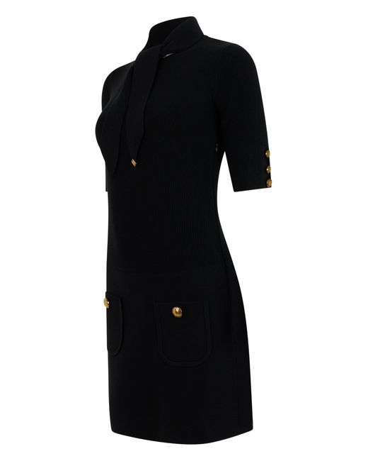 Elisabetta Franchi Black Mini Knit Dress With Removable Scarf
