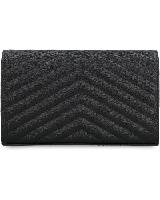 Saint Laurent Gray Cassandra Leather Wallet On Chain