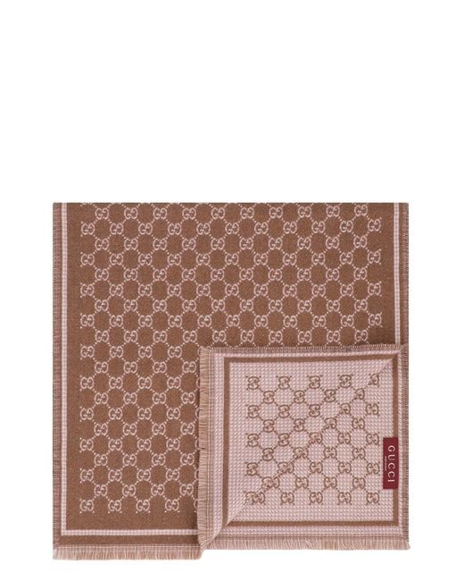 Gucci Brown Wool Scarf Gg