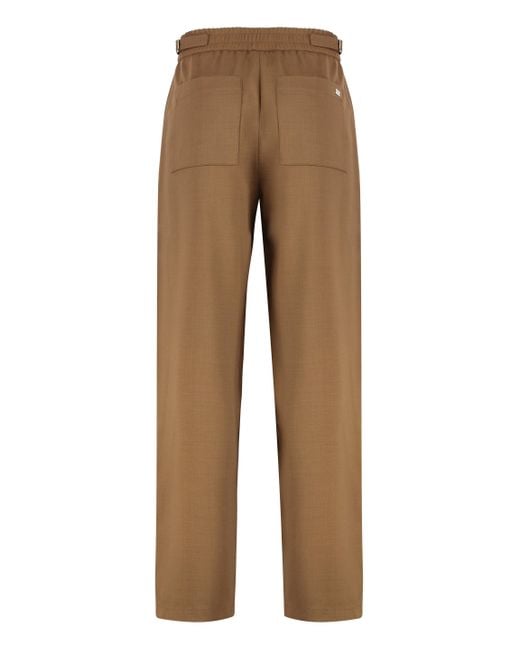 AMI Brown Elasticated Wool Twill Trousers for men
