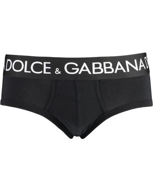 Dolce & Gabbana Black Brando Set Of Two Cotton Briefs With Logoed Elastic Band for men