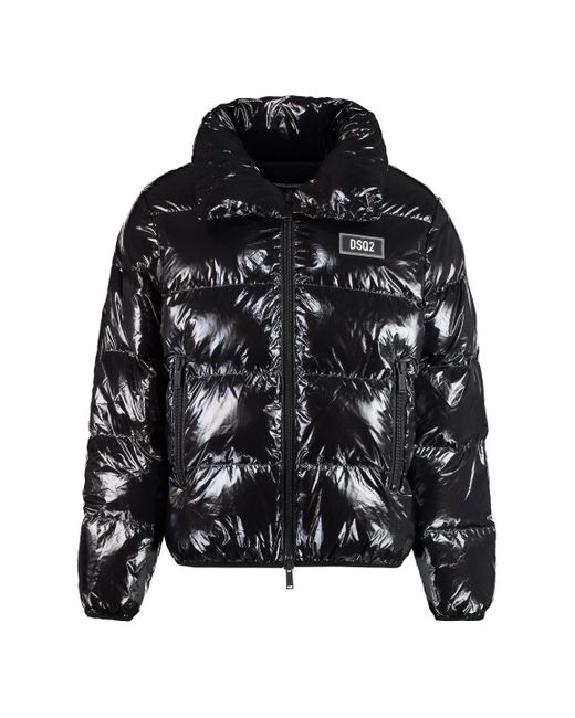 DSquared² Black Glossy Nylon Down Jacket With Pockets For for men