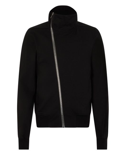 Rick Owens Black Asymmetrical Zip Hoodie for men