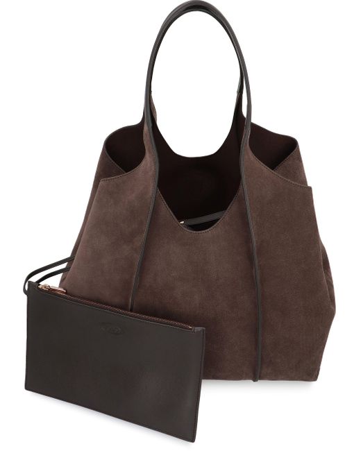 Tod's Brown T Timeless Media Suede Tote