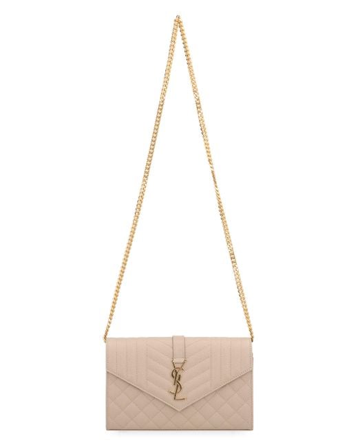 Saint Laurent Natural Monogram Leather Wallet On Chain