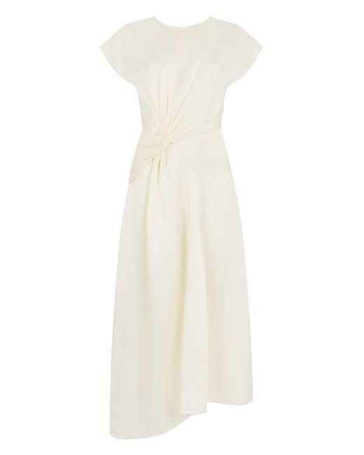 Victoria Beckham White Asymmetric Midi Dress With Knot