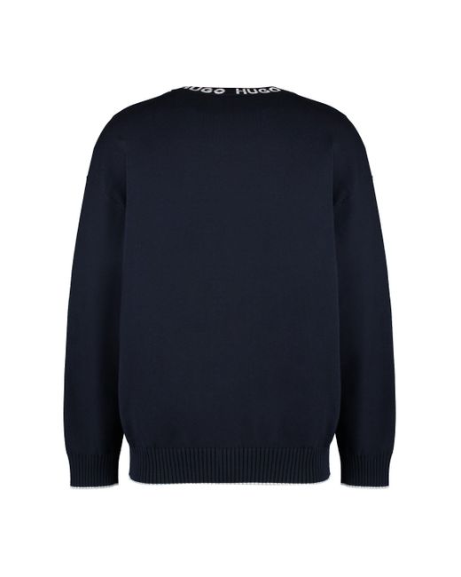 Boss Blue Cotton Crew-neck Sweater for men