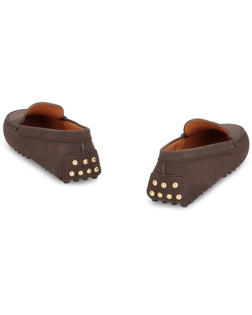 Tod's Brown Moccasin Rubber In Nubuck