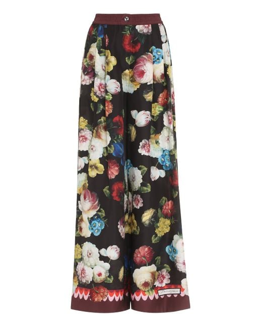 Dolce & Gabbana Black Floral Print Trousers