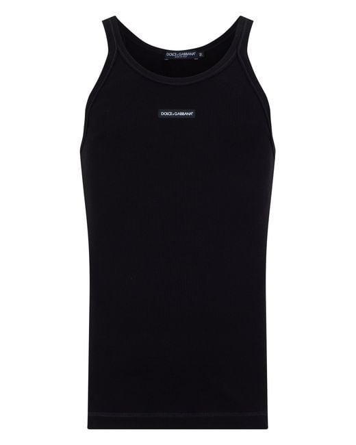 Dolce & Gabbana Black Ribbed Tank Top With Logo for men