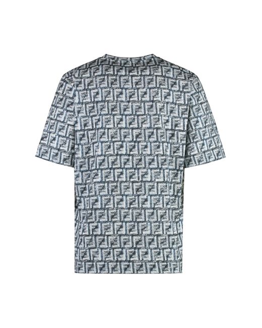 Fendi Blue Cotton Crew-Neck T-Shirt for men