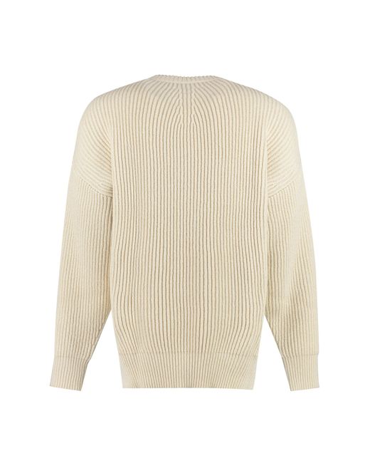 Jil Sander White Ribbed Sweater With Side Slits for men