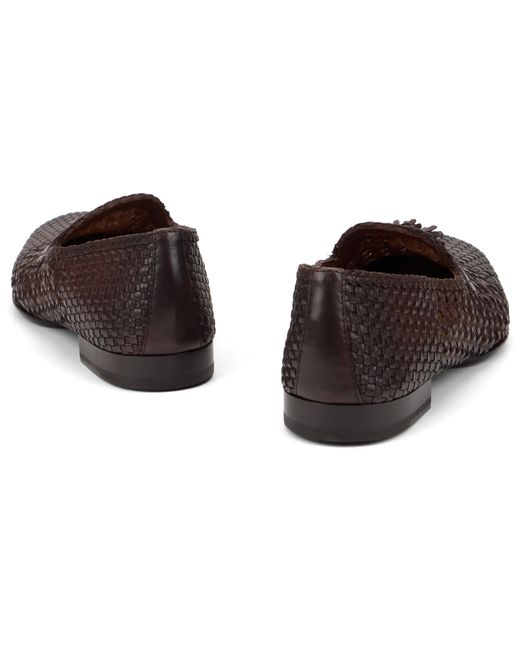 Doucal's Brown Woven Leather Moccasins for men