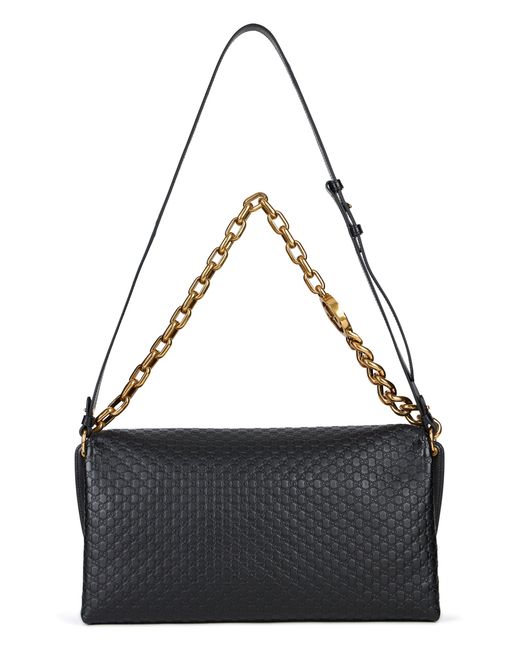 Gucci Black Leather Bag With Gg Monogram Embossed