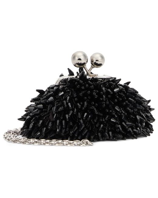 Weekend by Maxmara Black Pasticcino Mini Handbag With Pom-Pom Details And Shoulder Strap (11 Cm X 4.5 Cm X 10 Cm)