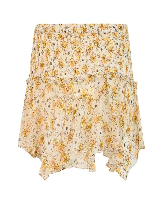 Isabel Marant Natural Floral Lightweight Midi Skirt With Fringed Hem