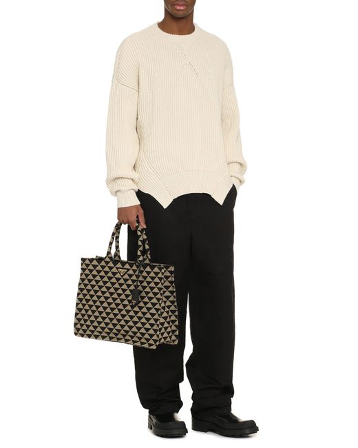 Jil Sander White Ribbed Sweater With Side Slits for men
