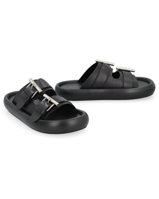 McQueen Black Leather Slides for men