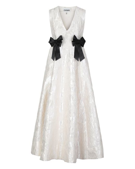 Ganni White Long Satin Dress