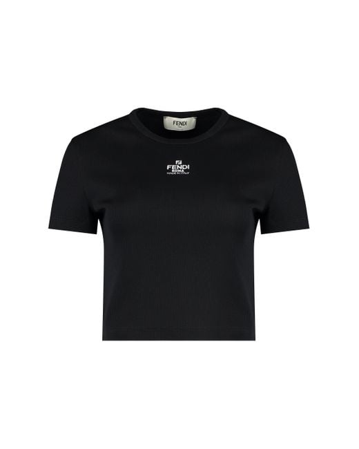 Fendi Black Logo Cotton T-Shirt
