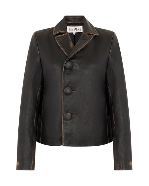 MM6 by Maison Margiela Black Short Leather Jacket