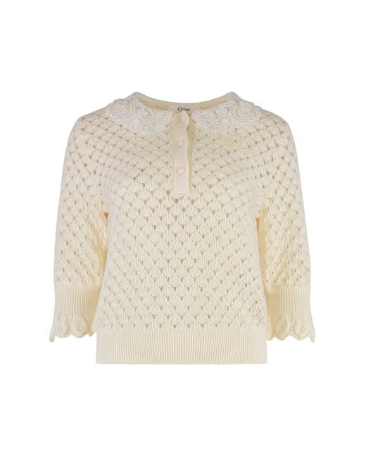 Polo in maglia traforata di Chloé in Natural