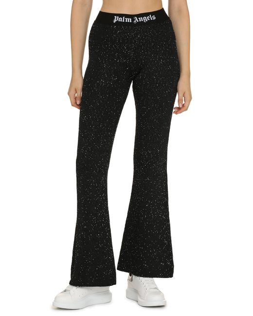 Palm Angels Black Sequin Embellished Knit Trousers