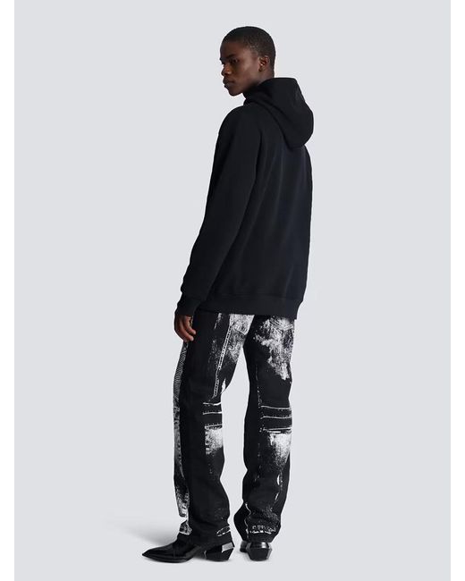 Balmain Blue Flocked Script Logo Hoodie for men