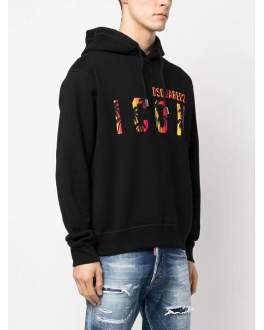 DSquared² Black Icon-print Hooded Sweatshirt for men