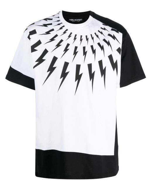 関税送料込【NeIL Barrett】ライトニングボルト Tシャツ WHITE Neil Barrett Split Front Lightning Bolt Printed T-Shirt in
