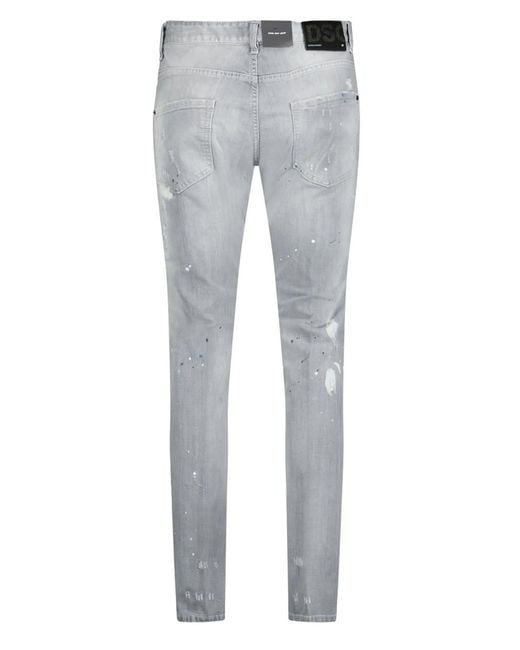 DSquared² Gray Cool Guy Paint Splash Ripped Slim Fit Jeans for men