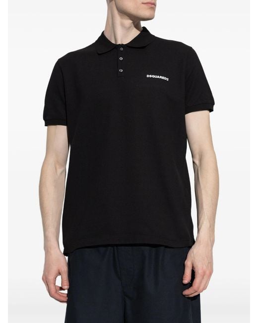 DSquared² Black Logo Print Piqué Polo Shirt for men